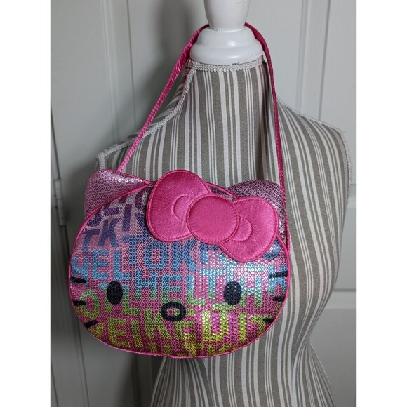 Sanrio Hello Kitty Shoulder Purse Bag Rainbow Pink Sequin Satin Zip 2012 - Picture 2 of 14